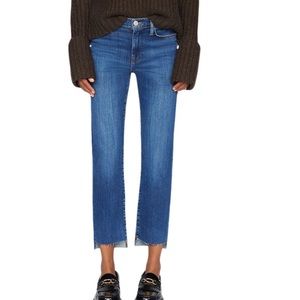 FRAME Denim Le High Straight Stagger Raw Hem Jeans Century Blue Sz 29 Excellent